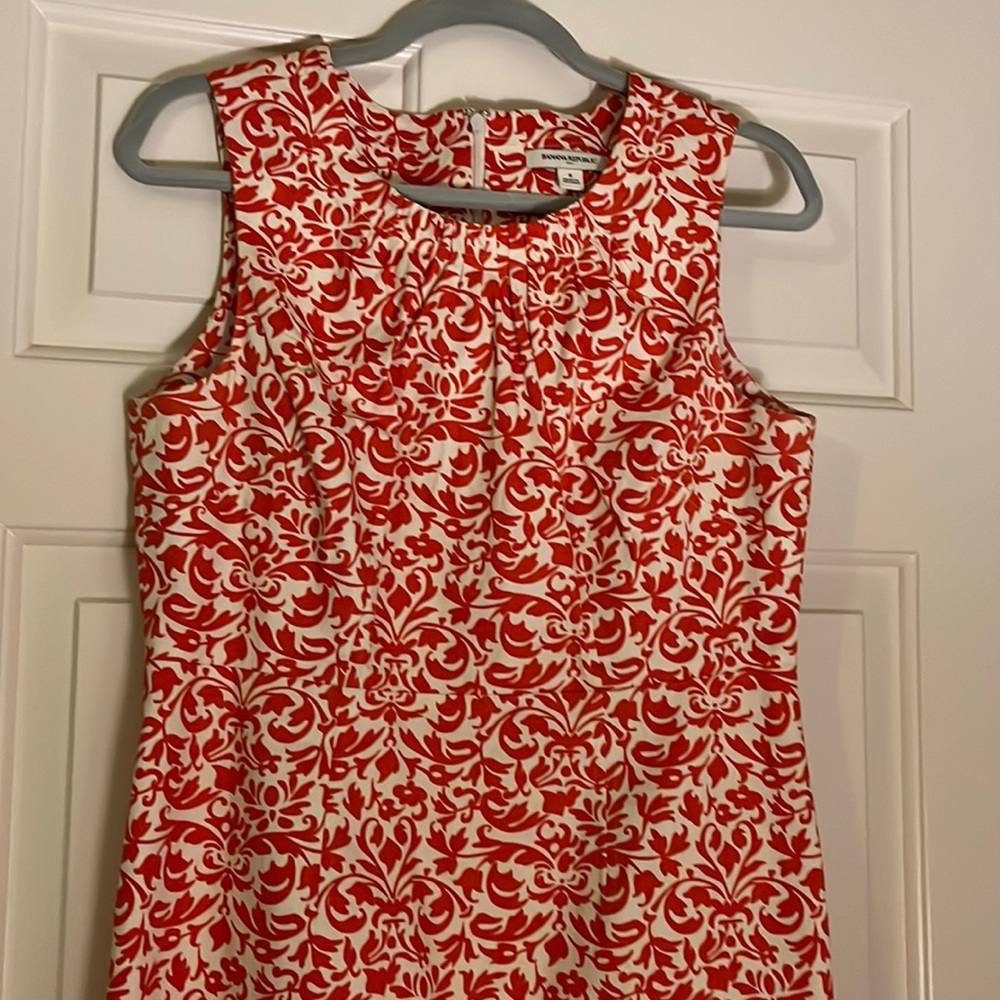 Banana Republic Red/Orange and White sheath dress 8